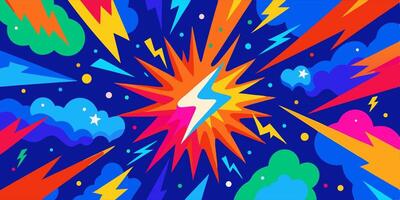 Vibrant Colorful Lightning Bolts and Explosions Background vector