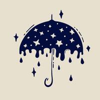 Melted Starry Night Umbrella Design, Dripping Ink Style vector