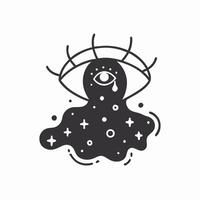 Crying Eye with Galaxy Tears Mystical Ink Drawing vector