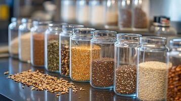 Assorted Seeds in Glass Jar on Display for Home Gardening and Nutrition Concepts photo