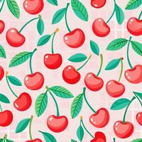 Seamless Pattern of Red Cherries on Pink Background vector