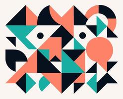 Abstract Geometric Pattern Coral, Teal and Black Triangles vector