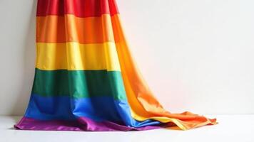 Vibrant pride flag display with rich rainbow colors draped elegantly. Rainbow flag . LGBT Pride month . photo