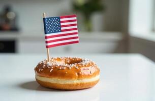 National Donut Doughnut day, American flag on donut. photo