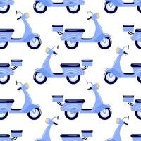 A seamless illustration featuring a pattern of blue scooters. The design showcases the scooters in a dynamic and playful arrangement, perfect for vibrant backgrounds. vector