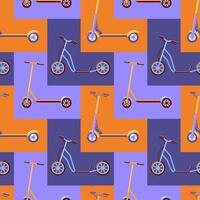 This seamless pattern showcases an array of electric scooters in lively colors and dynamic designs. Perfect for illustrating the spirit of sustainable urban transport and modern mobility trends vector
