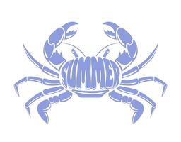 This illustration features a stylized blue crab adorned with the word SUMMER emblazoned across its body. The vibrant design captures the essence of coastal fun and beach life, perfect for vector