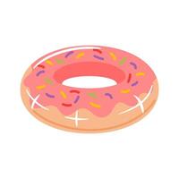 This illustration showcases a colorful donut-shaped inflatable pool float featuring pink icing and sprinkles. Perfect for summer fun, it adds a playful touch to any pool or beach scene vector