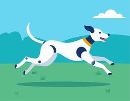 A dog running in the grass with a blue sky vector