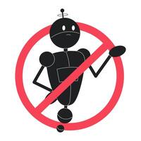 Artificial intelligence banned sign. Flat illustration of AI robot inside prohibition symbol for tech protest or anti-AI concept. vector