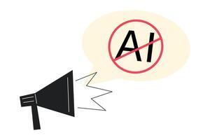 Megaphone with Anti-AI Message, Flat Style Illustration Symbolising Protest Against Artificial Intelligence vector