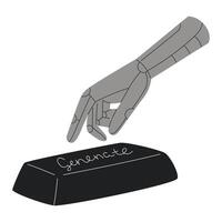 AI robotic hand reaching for generate button. Concept of artificial intelligence and image creation in flat style. vector