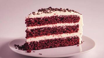 Rich and Decadent Red Velvet Cake Slice with Cream Cheese Frosting photo