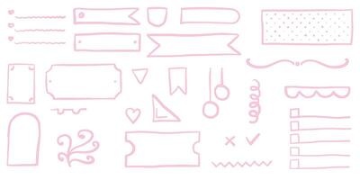 Coquette bullet journal elements. To-do list, corners and stickers for gilly notebook planer vector