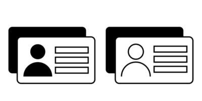 Black and white identity card and driver licence icons for digital use printable materials online verification systems and official identification design projects vector