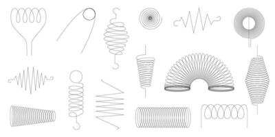 Line art icons featuring spring spiral and coil shapes ideal for creative projects seasonal themes posters web design branding materials and minimalist graphic elements vector
