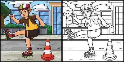 Inline Skater Avoiding Traffic Cone Illustration vector