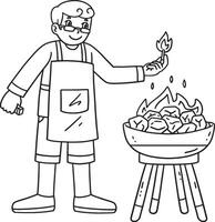 BBQ and Grilling Dad Setting Up the Fire Isolated vector