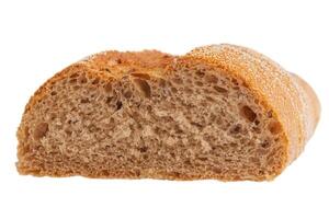 Half of buckwheat baguette isolated on white. photo