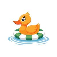 Cute Duck floating on a pool ring vector