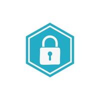 padlock icon in cyan hexagon vector
