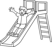Playground Boy Playing on Slide Isolated Coloring vector