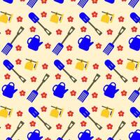 Seamless Garden Tool Pattern with Spring Flowers. Background Design for Gardening Projects, Wrapping Paper, Eco Themed Stationery, Spring Home Decor, DIY Craft Papers and Digital Scrapbooking Use vector