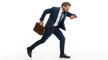 Businessman Running and Checking Time Urgently photo