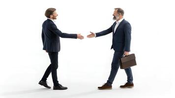 Businessmen Reaching for Handshake on White Background photo
