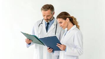 Doctors Reviewing Medical Records on Clipboards in Office photo