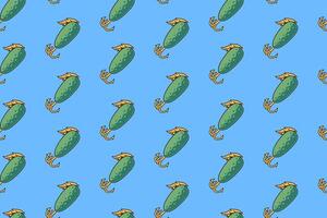 tackle with hook fishing gear colorful seamless pattern on blue background. lure with fur doodle pattern background. spinner with feather pattern wallpaper for fisherman, angling, fishing merchandise vector