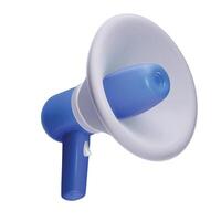 Isolated 3D blue megaphone icon on white background, representing communication, alert, promotion, and digital interface element. vector