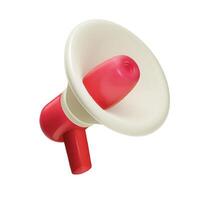 Isolated 3D red megaphone icon on white background, representing announcement, sound, alert, and digital communication symbol. vector