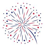 Red and blue firework exploding with dots on a white background creating a festive atmosphere, perfect for celebrations and events such as Independence Day or New Year's Eve vector