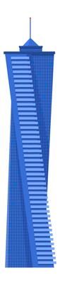 Modern blue skyscraper rising towards the sky, showcasing innovative architecture and design, symbolizing urban development and business growth in a contemporary cityscape