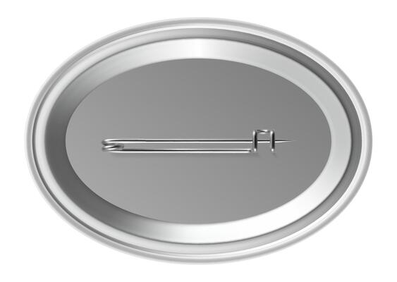 Oval shaped blank pin button badge featuring a metal pin back, isolated against a white background with a clean clipping path, offering a versatile template for design and branding