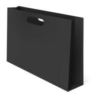 Realistic black shopping bag with a die cut handle standing upright on a white background, providing an ideal canvas for displaying brand designs or marketing concepts vector