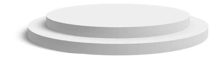Featuring two levels of white round podiums casting soft shadows on a clean white background, ideal for showcasing products in a stylish and modern presentation scene vector