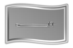 Close up of a wavy blank button badge with a safety pin attached, providing a customizable space for logos, designs, or messages, set against a gray background vector