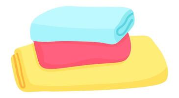 Soft, fluffy towels stacked neatly in a vibrant gradient of colors, offering a perfect touch for a relaxing bath or luxurious spa experience, enhancing comfort and wellness vector