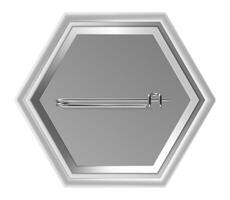 Hexagonal white badge featuring a pin on its back, isolated against a clean white background, providing a versatile canvas for creative design and branding projects vector