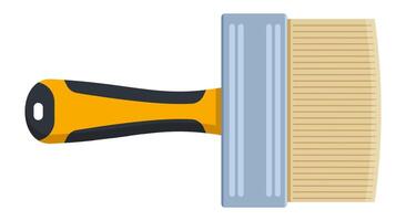 Smoothing brush featuring an ergonomic yellow and black handle with a metal ferrule, designed for professional decorators and construction workers, with a hanging hole vector