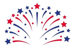Red and blue fireworks exploding in a stylized design with trailing stars is a perfect representation of celebrating United States holidays like Independence Day or Memorial Day vector