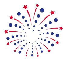 Colorful fireworks bursting in a circular pattern with red and blue star shapes, creating a festive atmosphere for celebrating U.S. Holidays like Independence Day vector