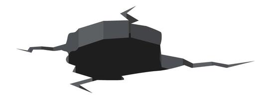 Surface breaking apart, revealing a deep hole surrounded by cracks, illustrating destruction caused by earthquakes and showcasing the powerful forces of nature and geological activity vector