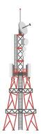 Telecommunication tower featuring satellite dish and antennas broadcasting signals, providing seamless connectivity and efficient data transmission for modern communication networks vector