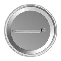 Back side of a round badge revealing a pin and metal structure, highlighting a simple yet effective fastening mechanism designed for secure attachment to clothing or accessories vector