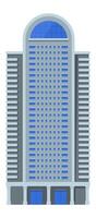 Modern skyscraper standing tall against white background, featuring numerous blue windows and a distinctive arched roof, representing contemporary urban architecture vector