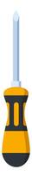 Screwdriver featuring an orange and black handle with a gray shank, positioned against a white background in a simple, minimalist illustration vector