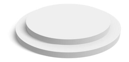 Two white round podiums casting a shadow on white background, perfect for showcasing products, winners, or presentations, with its minimalist design emphasizing the displayed items vector